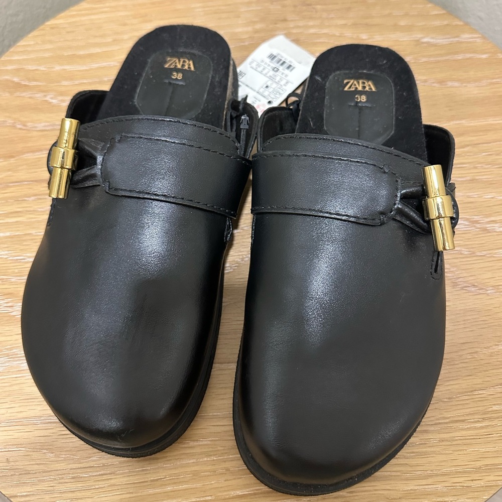 Zara Black Mules with Gold Buckle - Picture 3 of 3